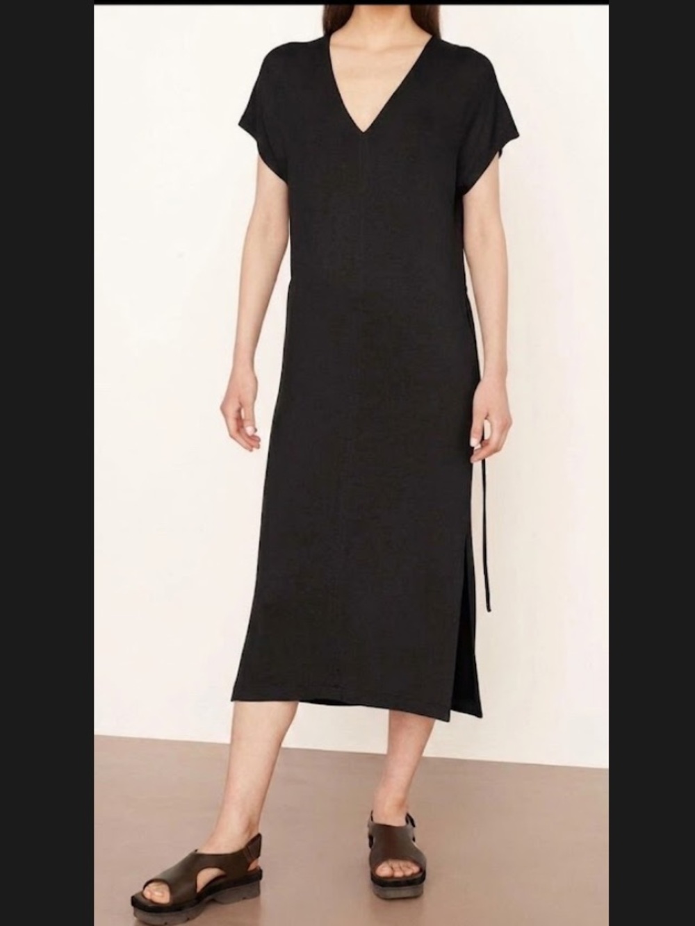 Vince Black Double V-Neck Popover Midi Dress Size Large